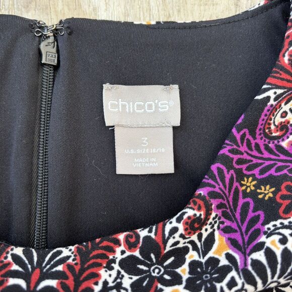 CHICO'S Womens Sz 3 (16/18) Multicolored Medallion Print Sheath Dress Lined Ikat - Picture 4 of 14